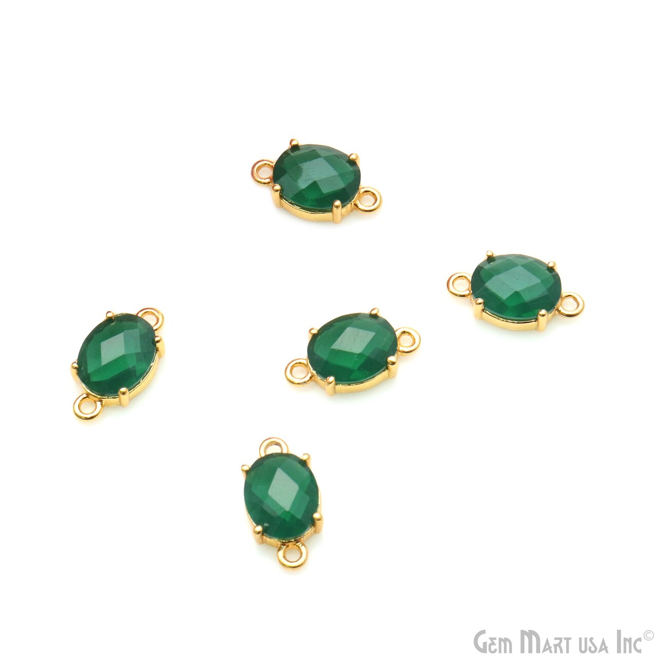 Gemstone Bracelet Charm, Oval 7x9mm Prong Setting, Gold Plated Double Bail, Connector Pendant, GemMartUSA (50235)